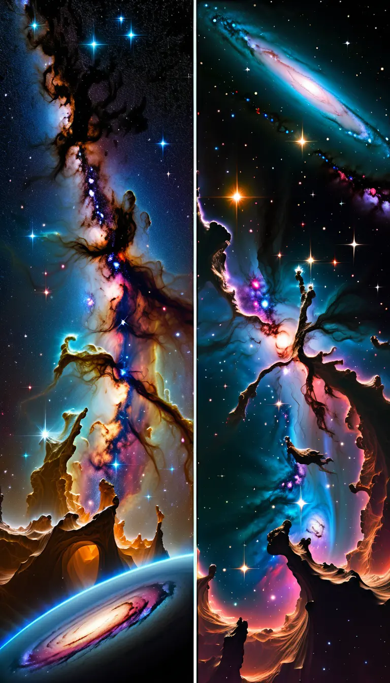 Galaxies et nébuleuses séparées par un vaste vide cosmique