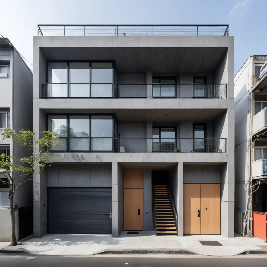 Immeuble moderne de quatre étages à usage mixte au design minimaliste