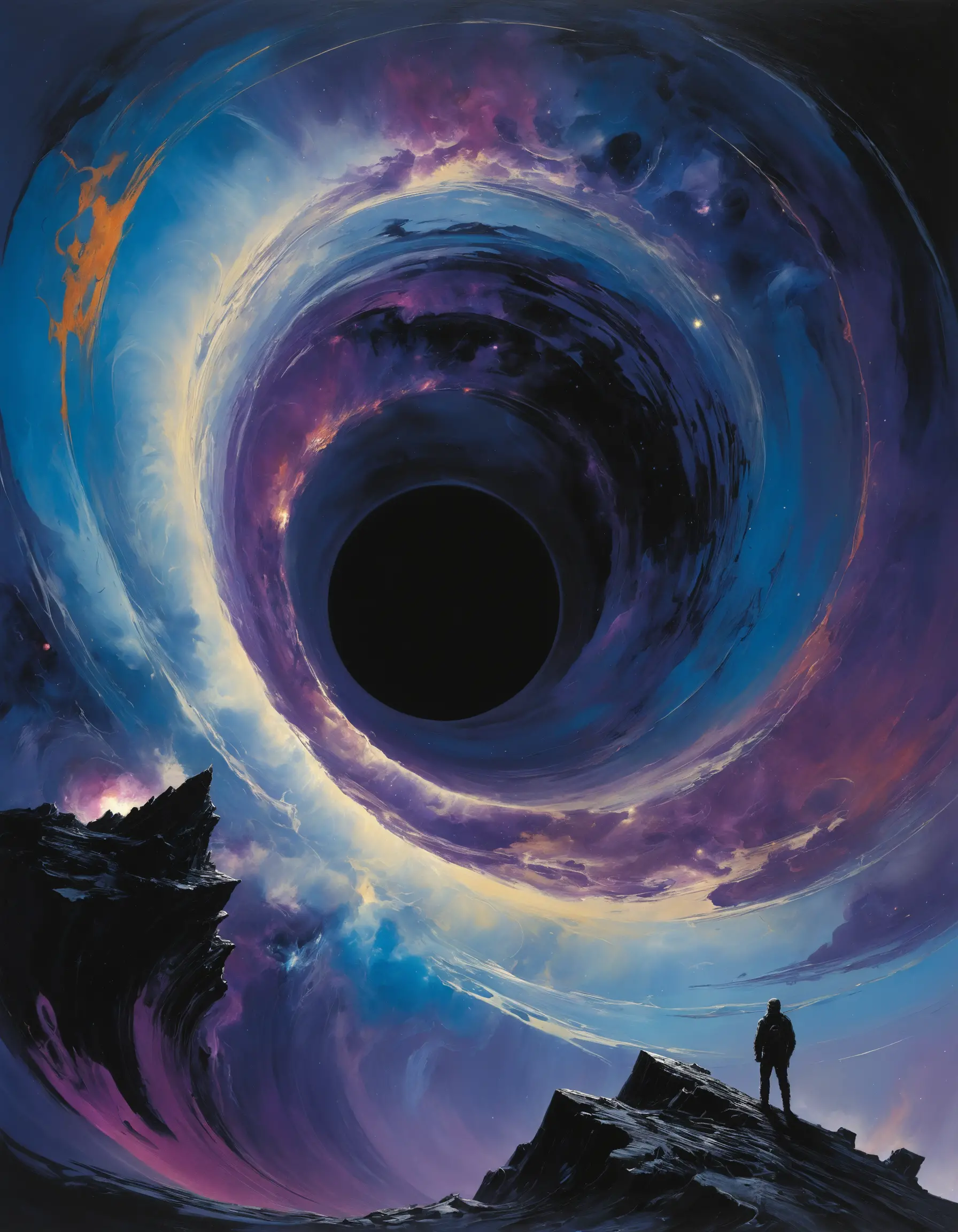 Majestisches Schwarzes Loch in kosmischem Lila und Blau