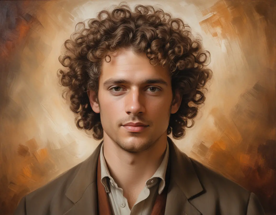 Klassisches Ölgemälde-Porträt eines Mannes mit Locken
