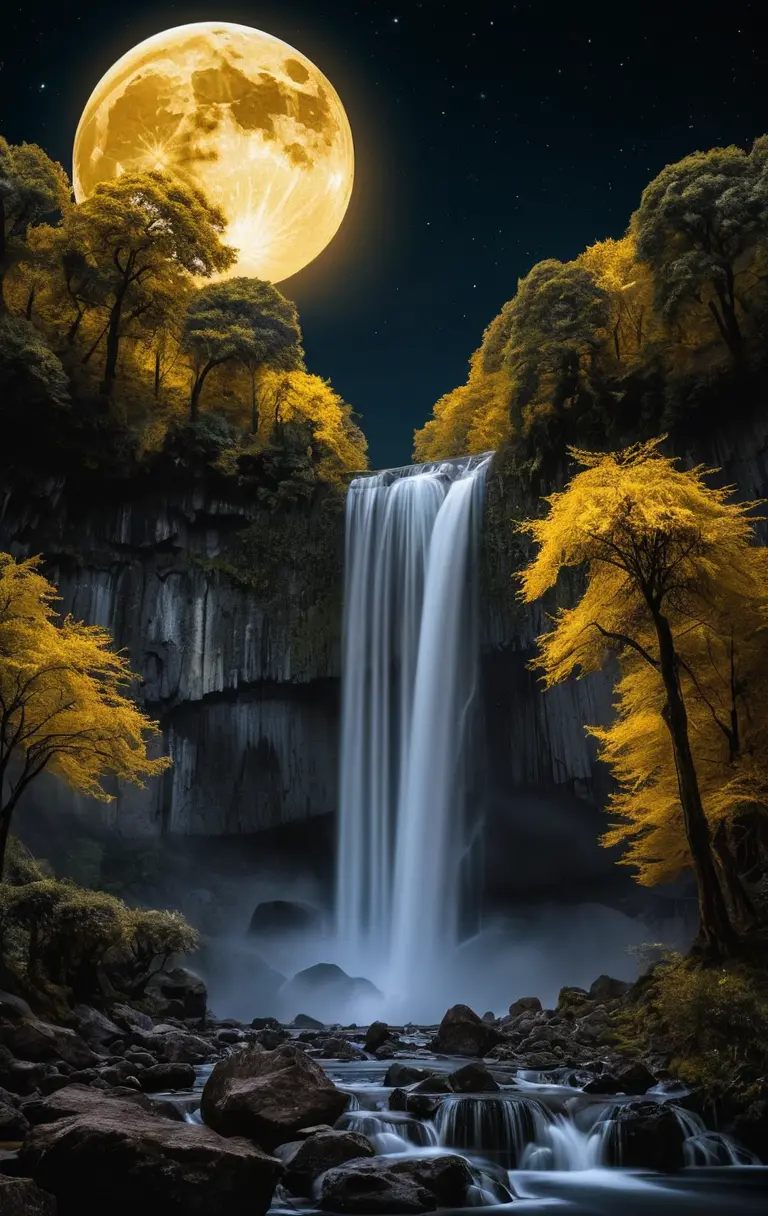 照亮黑夜景觀的超現實月亮瀑布