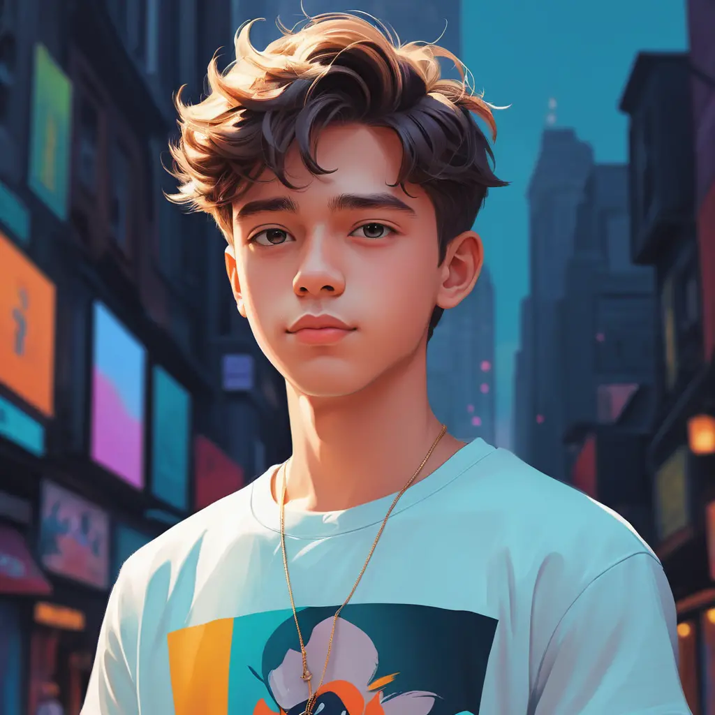 Illustrazione digitale in primo piano di un ragazzo con T‑shirt casual