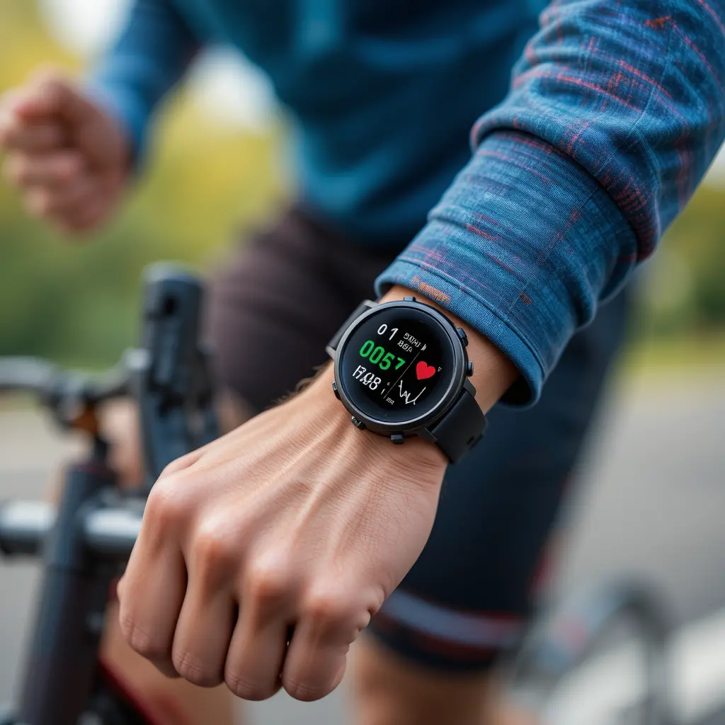 Sport-Smartwatch Nahaufnahme beim Tracking der Herzfrequenz in Bewegung