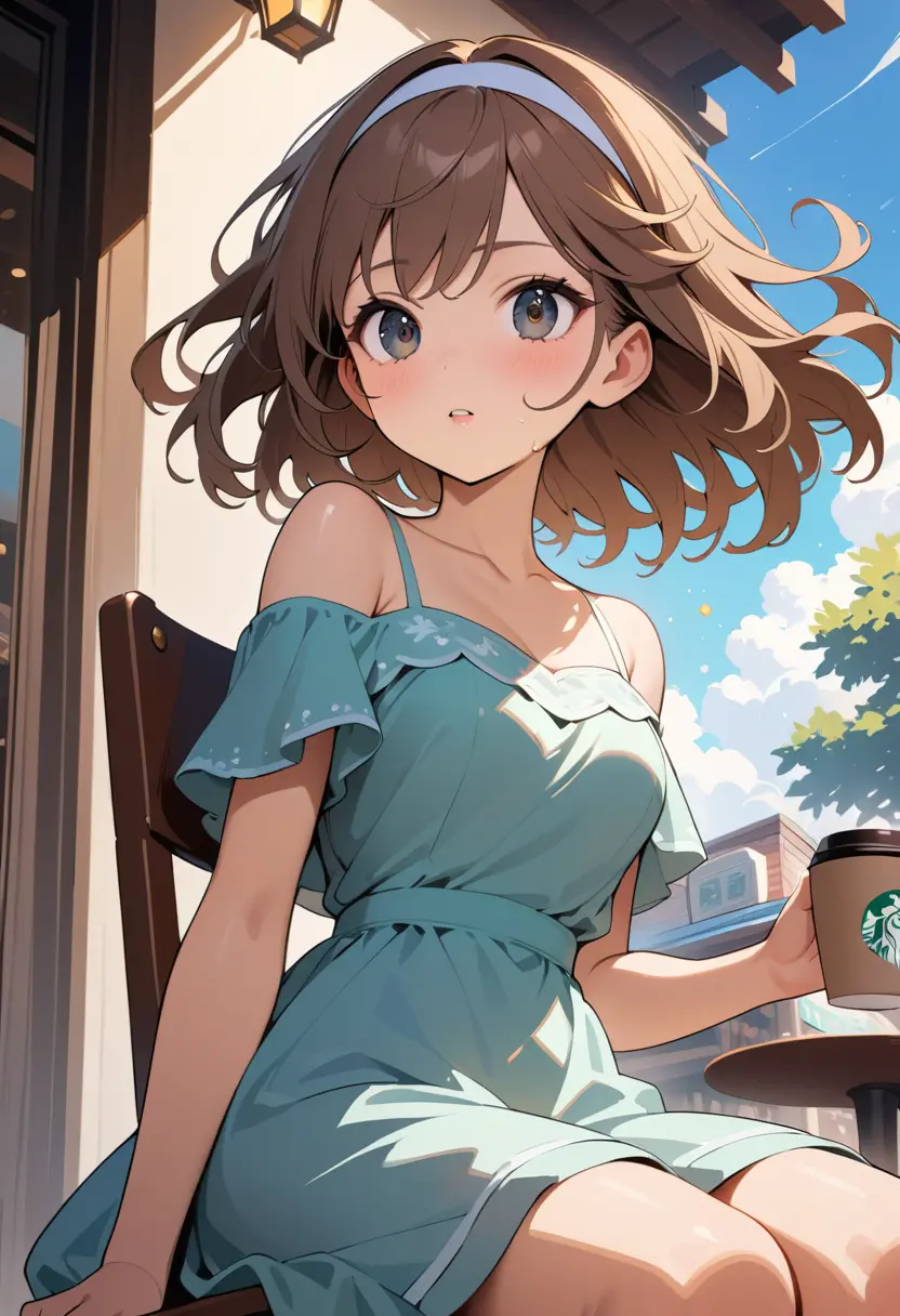 Anime-Mädchen sitzt im Café bei natürlichem Licht