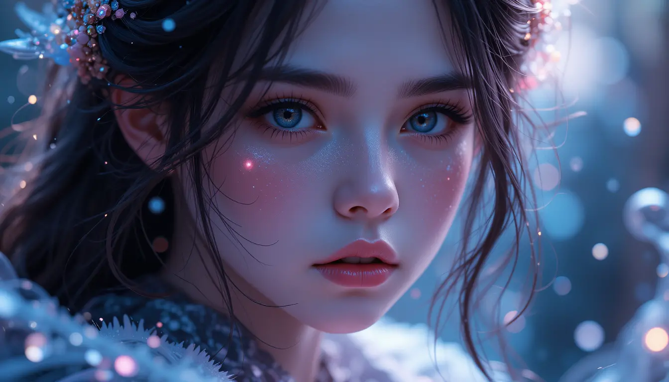 Jeune fille mystique dans un portrait de fantaisie éthéré en gros plan