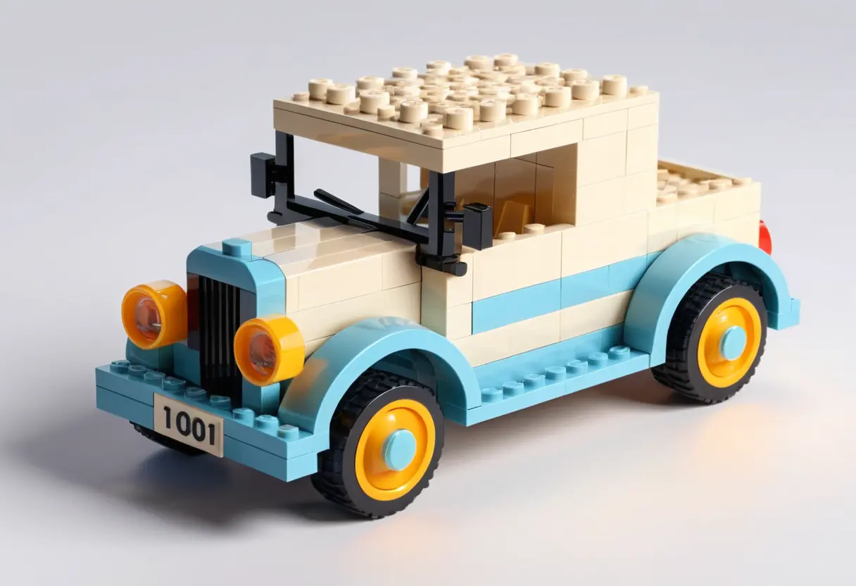 Niedriges Vintage-Spielzeugauto in sanften Pastellfarben als 3D-Rendering