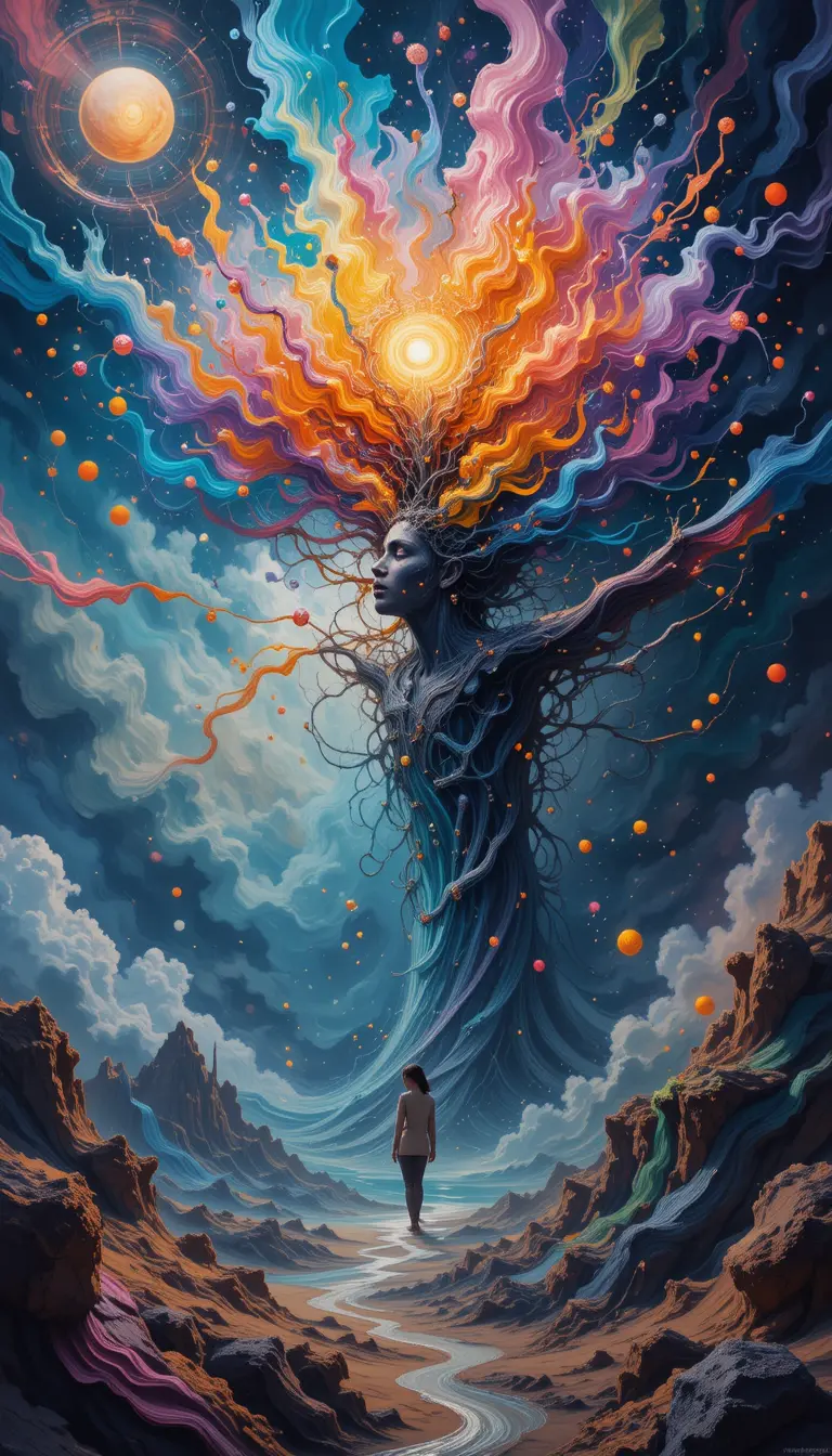 Paysage onirique surréaliste d’imagination et de couleurs subconscientes