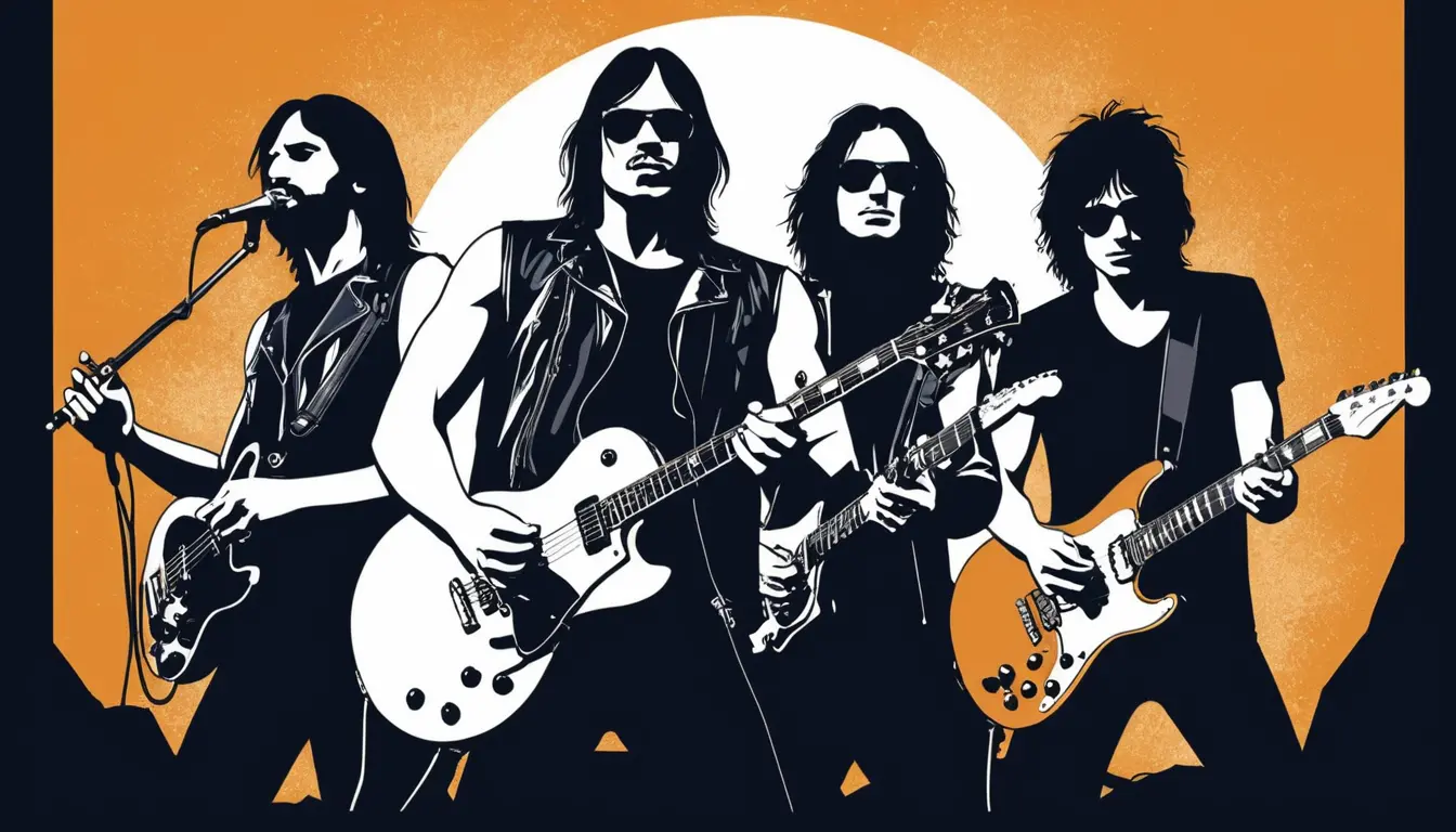 Copertina minimalista in stile fumetto di una rock band