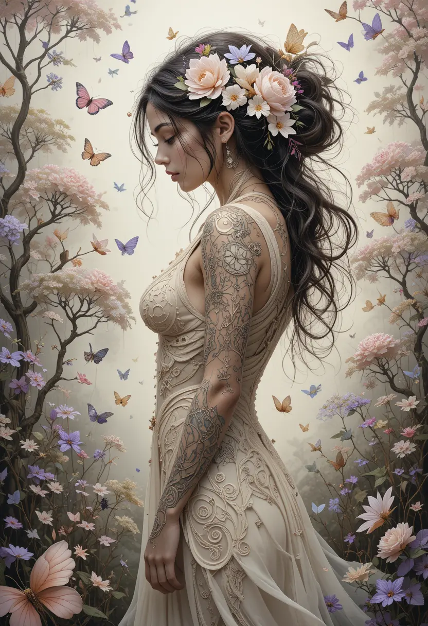 Mystical Tattooed Woman In An Enchanted Forest Landscape