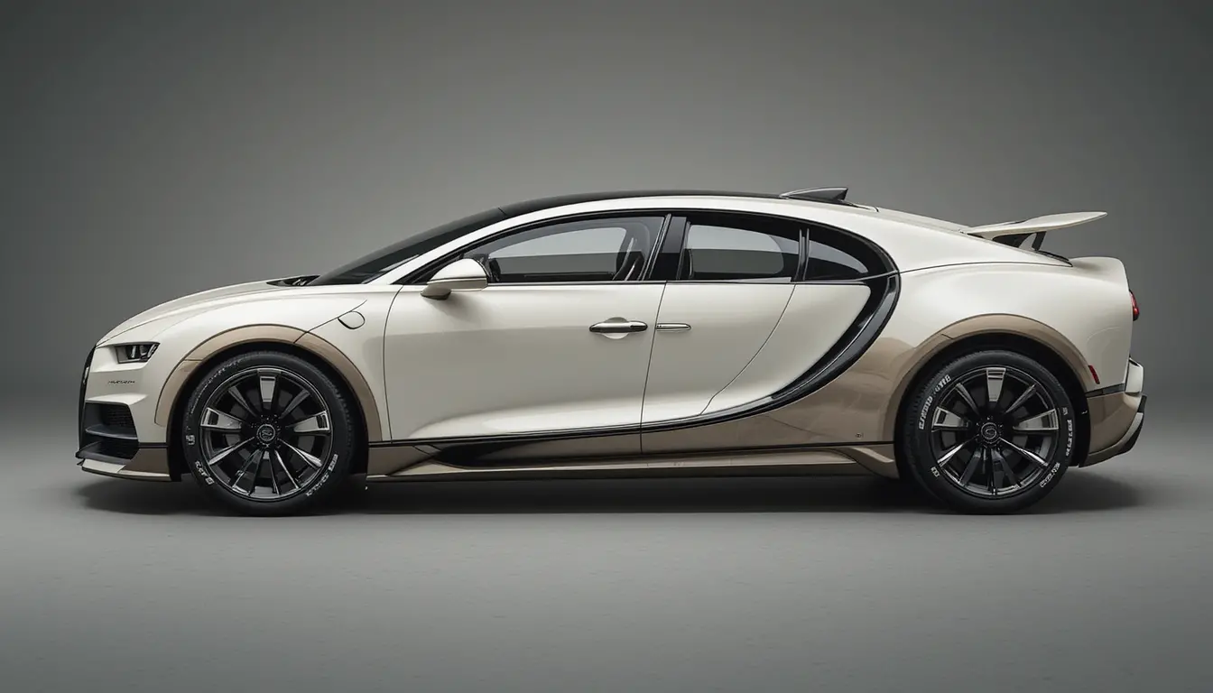 SUV Bugatti blanc futuriste en vue trois-quarts