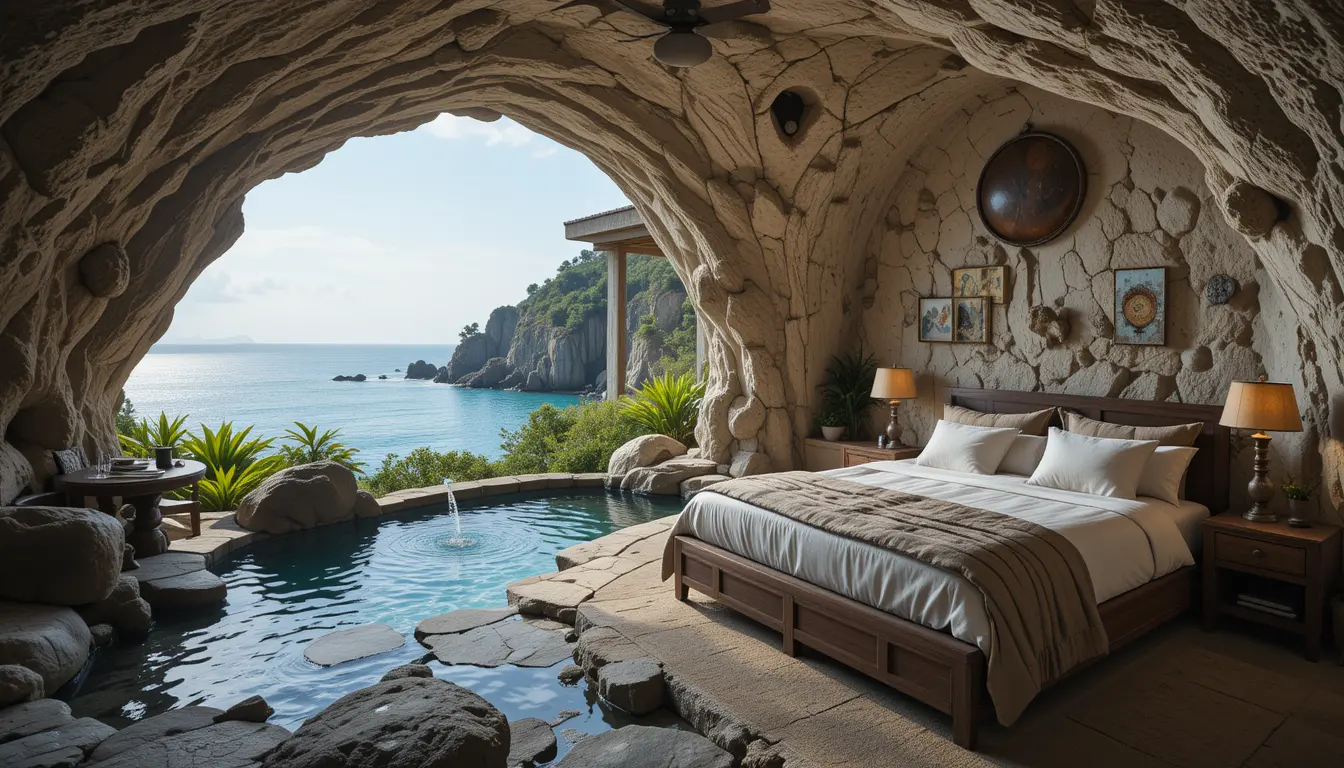 Gemütliches Höhlenschlafzimmer mit Meerblick und Felsenpool