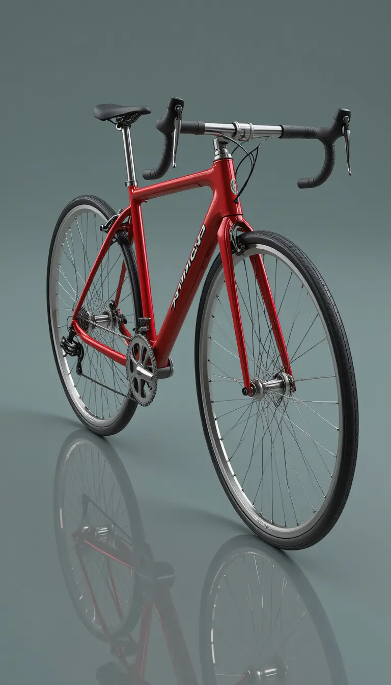 Rotes 3D-Fahrrad-Rendering mit reflektierendem Farbverlauf-Hintergrund