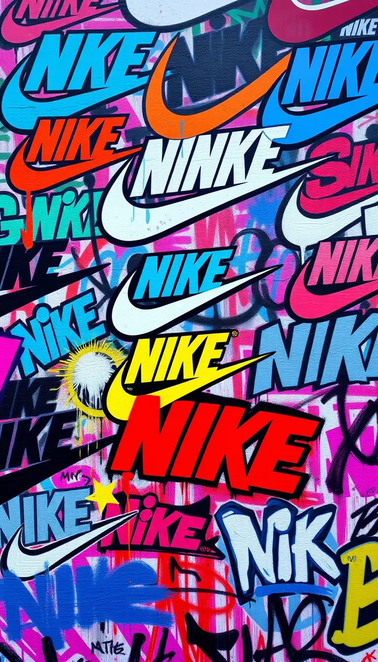 Papel de parede de grafite abstrato colorido com logotipos sobrepostos
