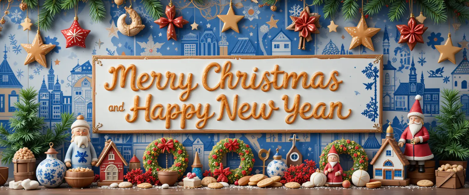 Galletas navideñas holandesas festivas con banner de fiestas europeo