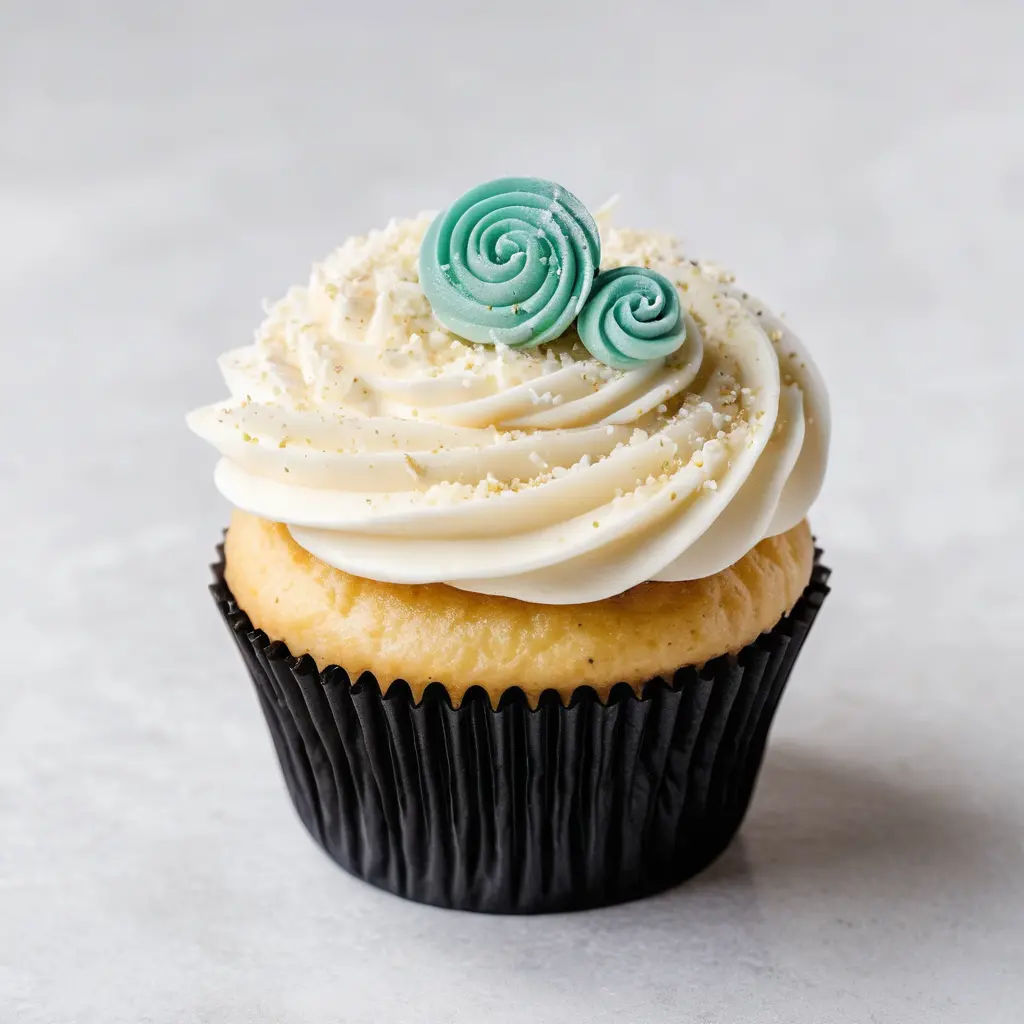 Neujahrs-Cupcake mit cremigem Frosting vor weißem Hintergrund