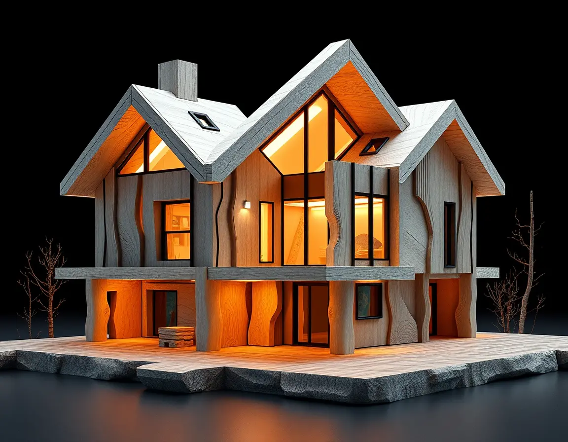 Futuristisches minimalistisches geometrisches Haus in digitaler Illustration
