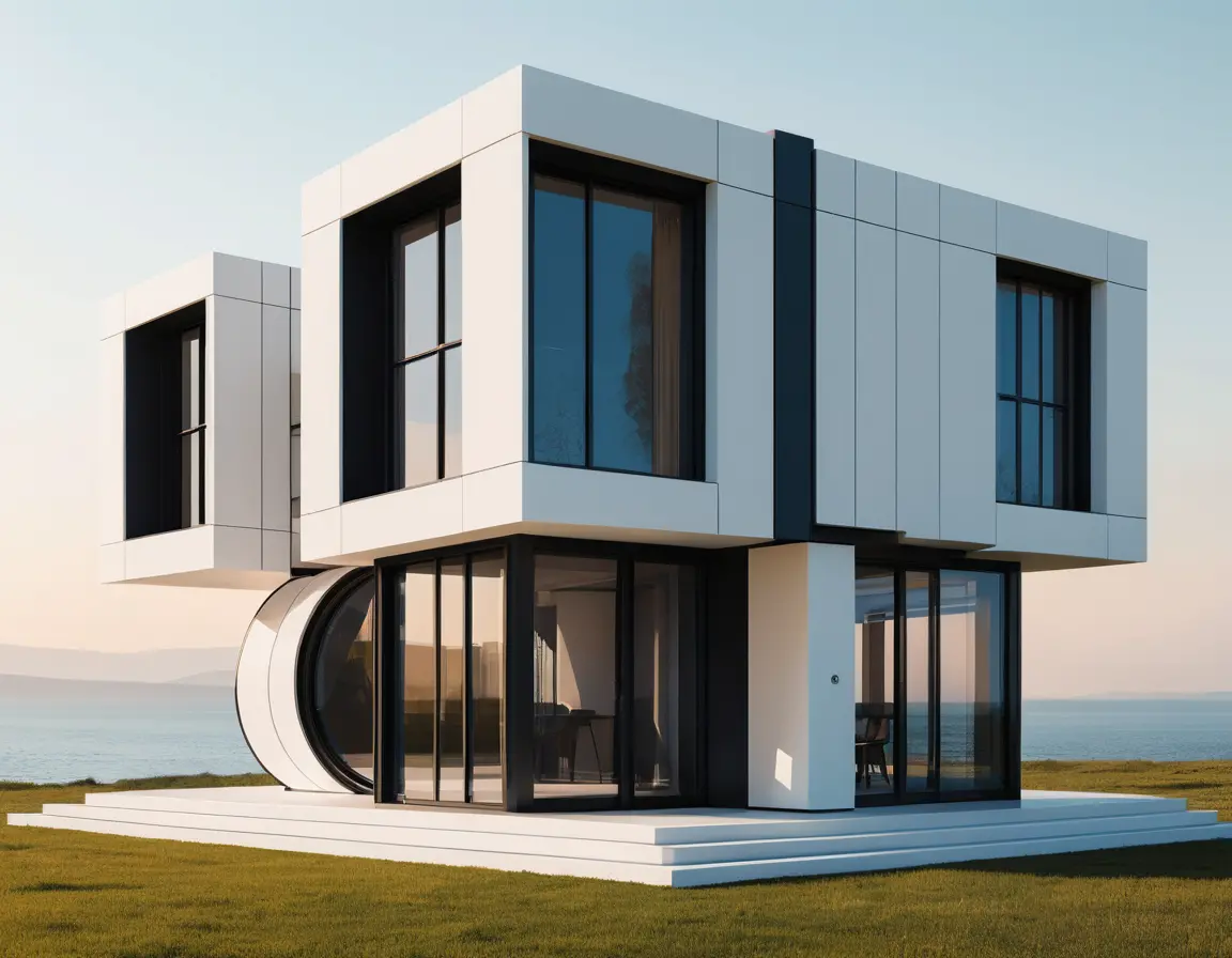 Futuristisches geometrisches Haus in minimalistischer Digitalillustration