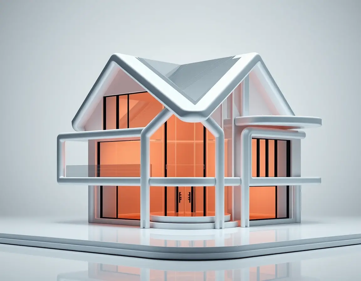 Futuristisches geometrisches Haus in minimalistischer digitaler Illustration