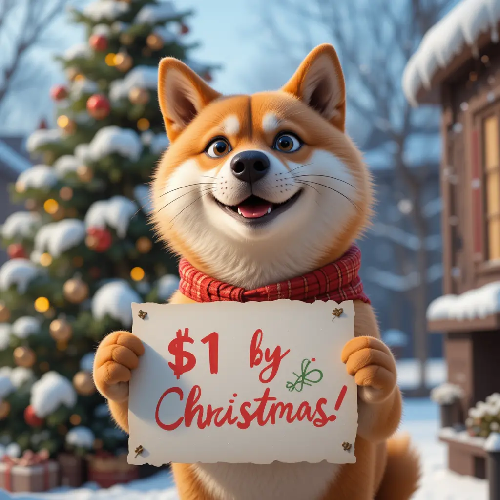 Shiba inu con un poster di Natale in stile Pixar innevato