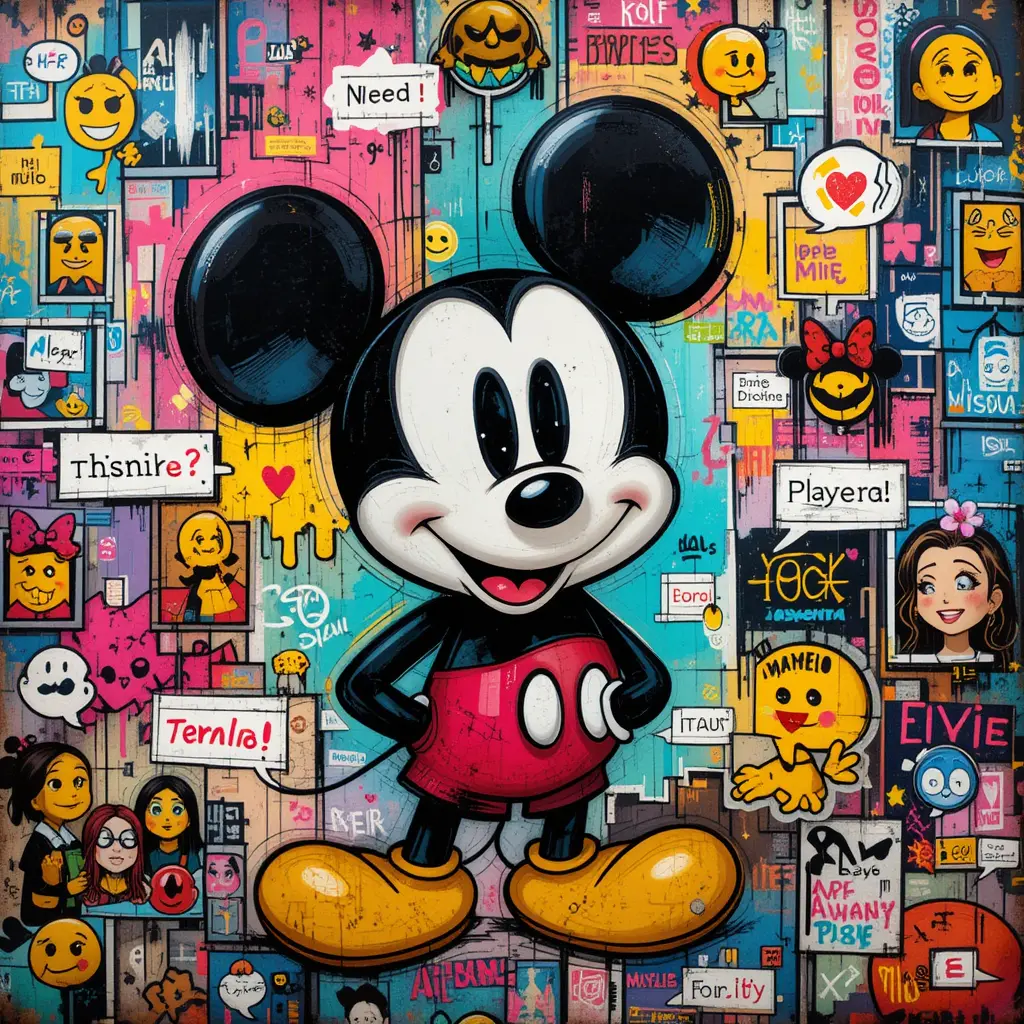 Graffiti-Stil Cartoon-Maus Collage Wallpaper Illustration