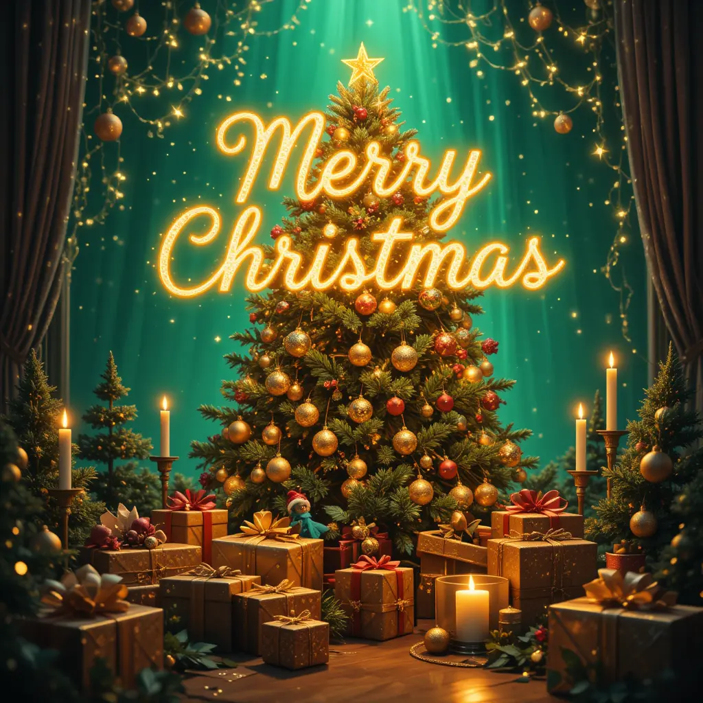 Sapin de Noël Lumineux avec Cadeaux et Lumière de Bougies Festive