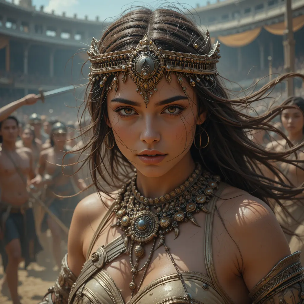 命懸けで戦う古代の女戦士と死のアリーナ