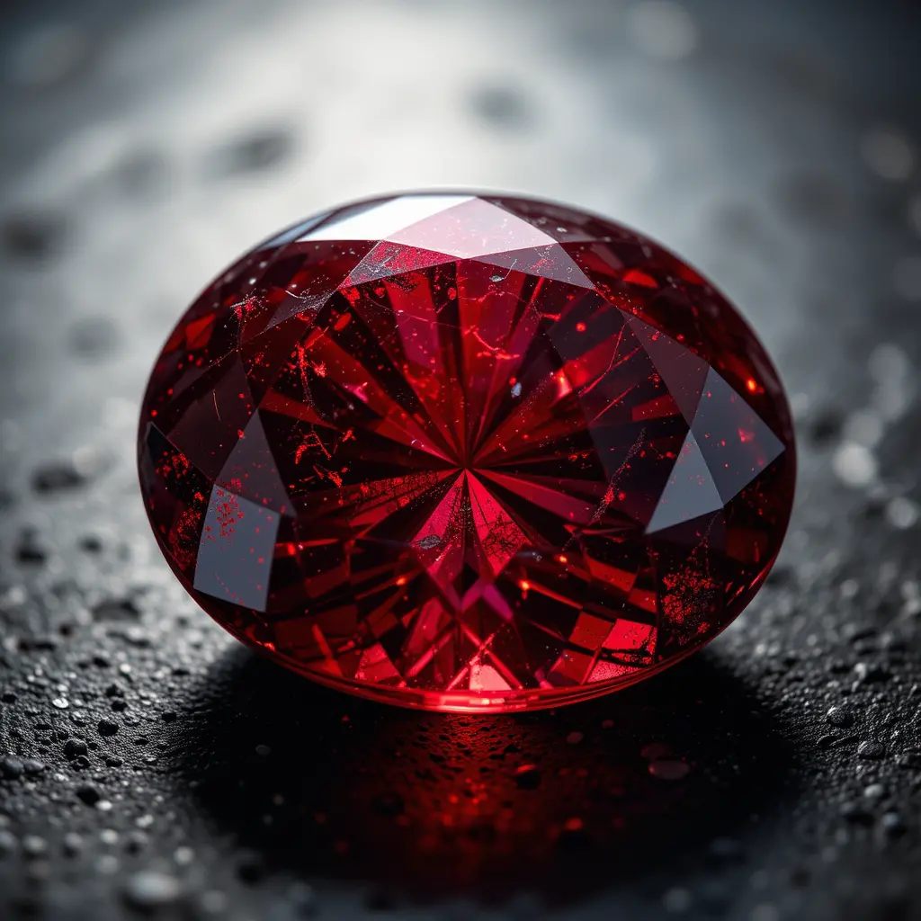 Majestätischer roter Edelstein mit glühenden, emberartigen Highlights