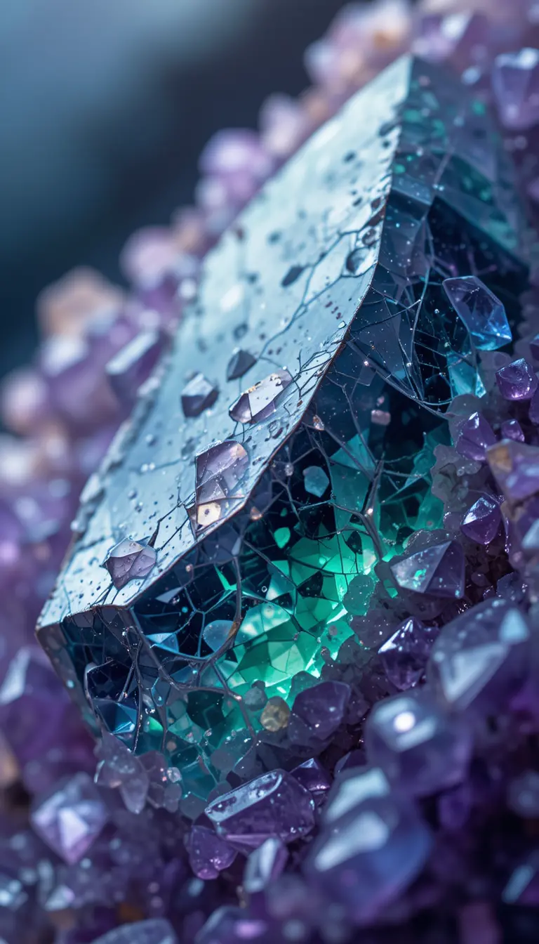 Makroansicht eines grünen Amethyst-Edelsteins mit Reflexionen