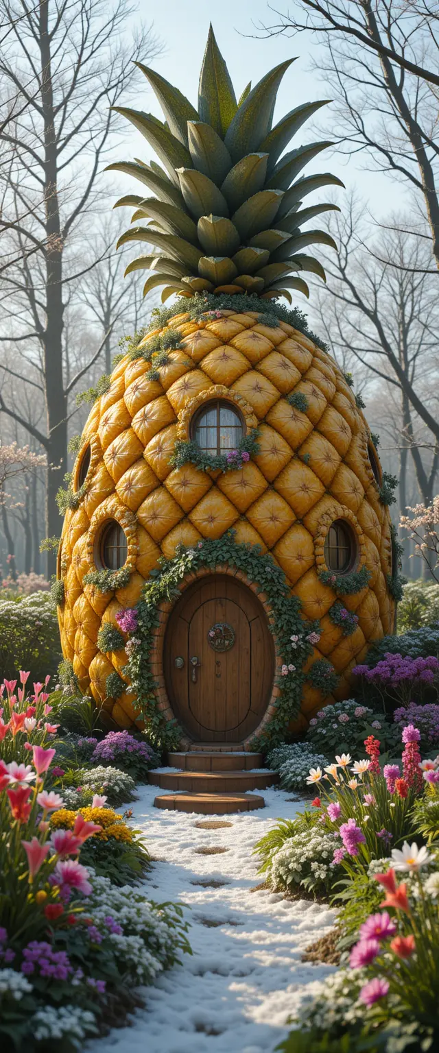 Maison Fantaisiste en Forme d’Ananas dans un Jardin de Fées