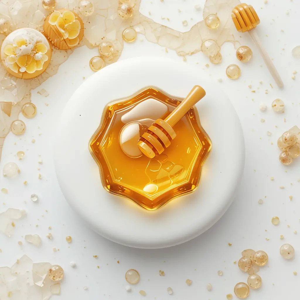 Süßes Honig-3D-Logo im minimalistischen Top-View-Design