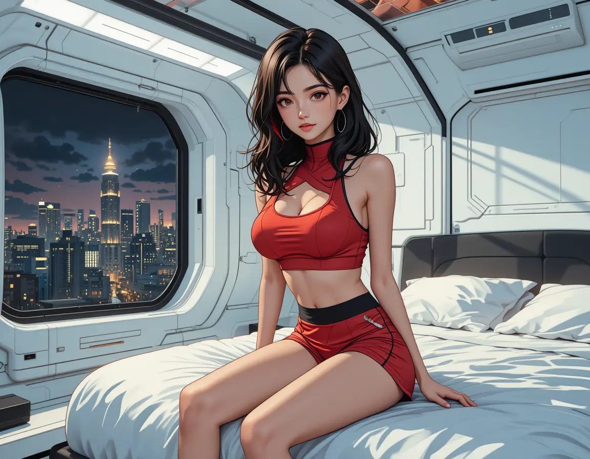 Ragazza anime in outfit sportivo seduta sul letto