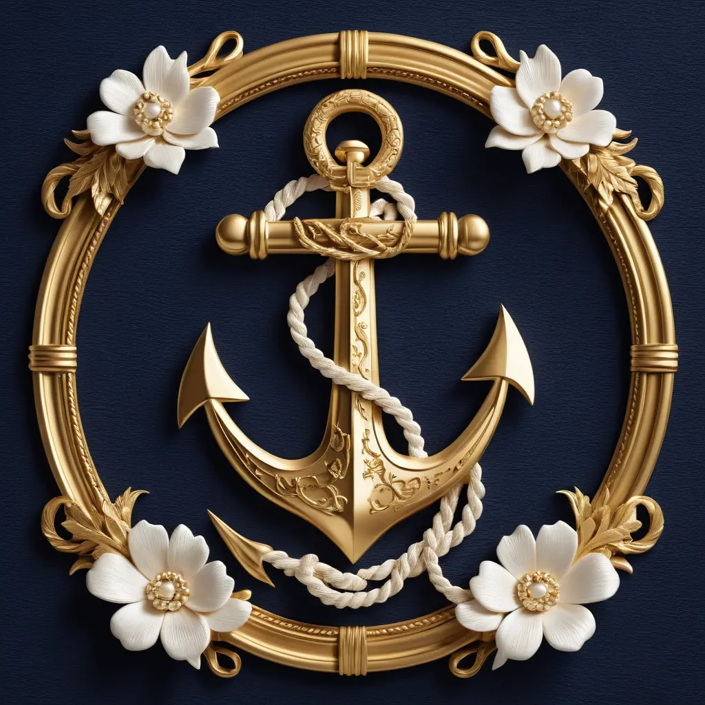 Luxuriöses nautisches Logo mit verziertem Anker und goldenem Rahmen