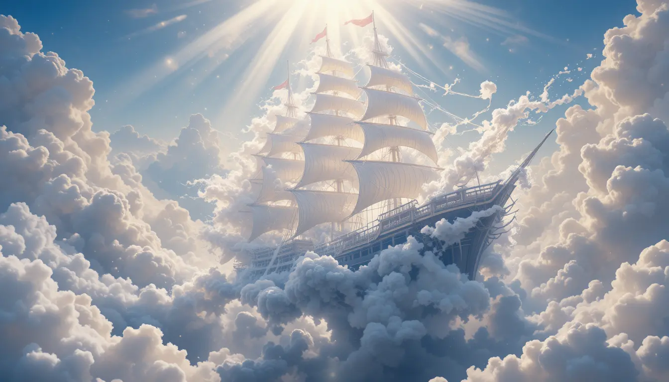 Barco de Vapor Etéreo Navegando por un Cielo Radiante