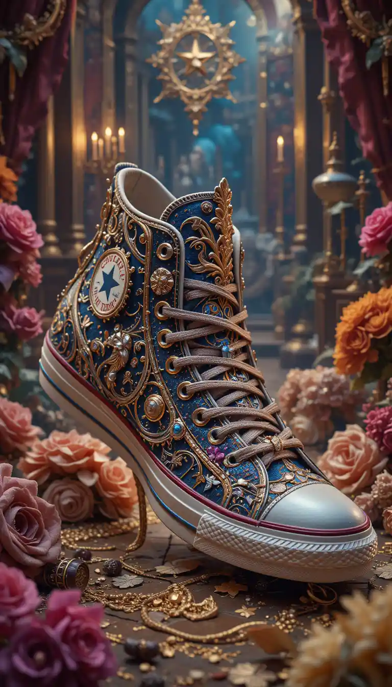 Luxurious digital illustration of an ornate Converse sneaker