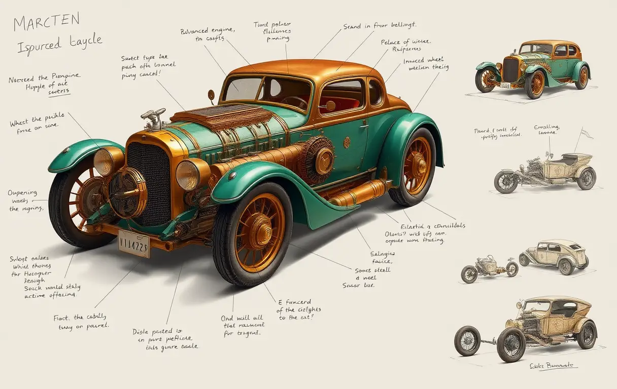 Vintage-Steampunk-Auto mit filigranen mechanischen Details