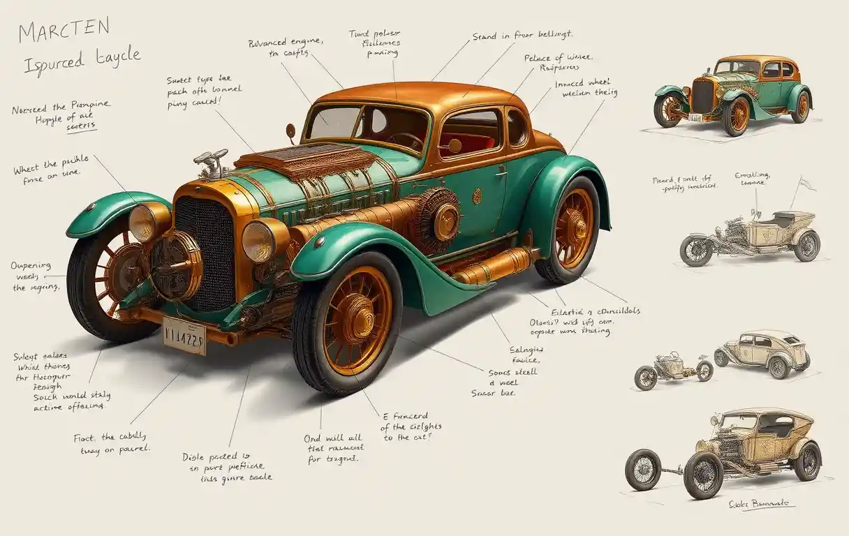Vintage-Steampunk-Auto mit filigranen mechanischen Details