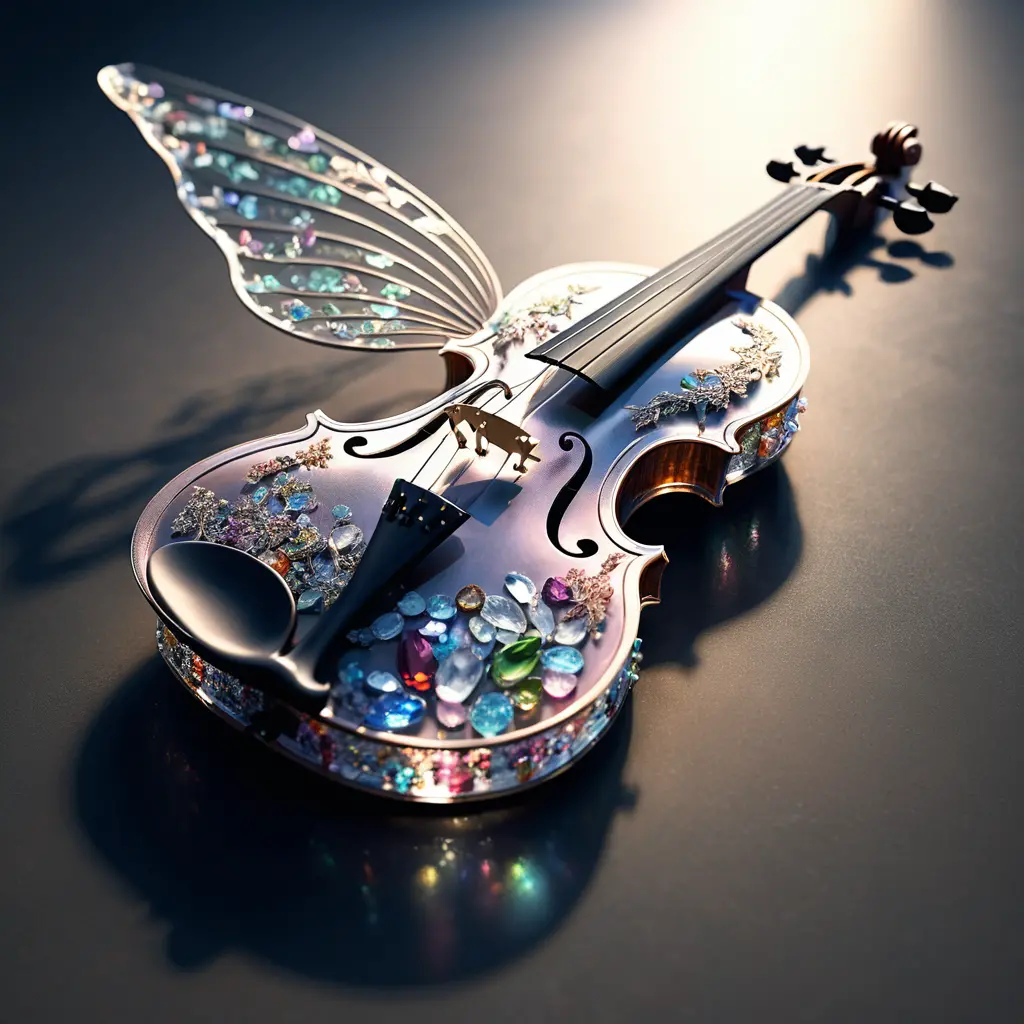 Violino di gemma trasparente con delicate ali di fata