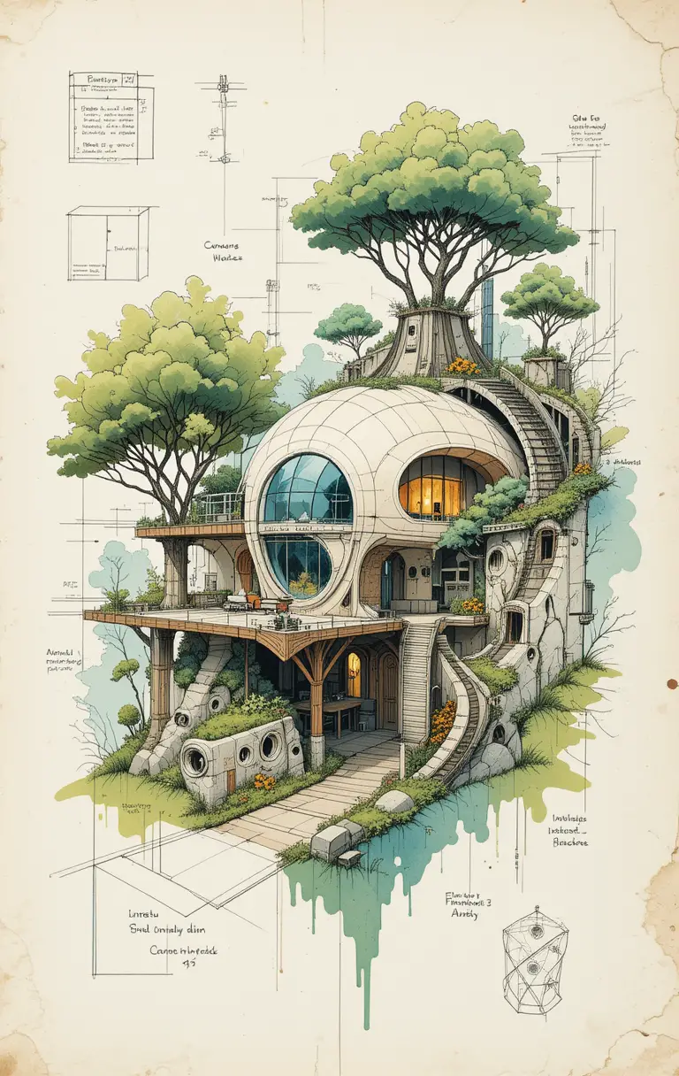 Futuristische, umweltfreundliche unterirdische Haus-Architekturskizze