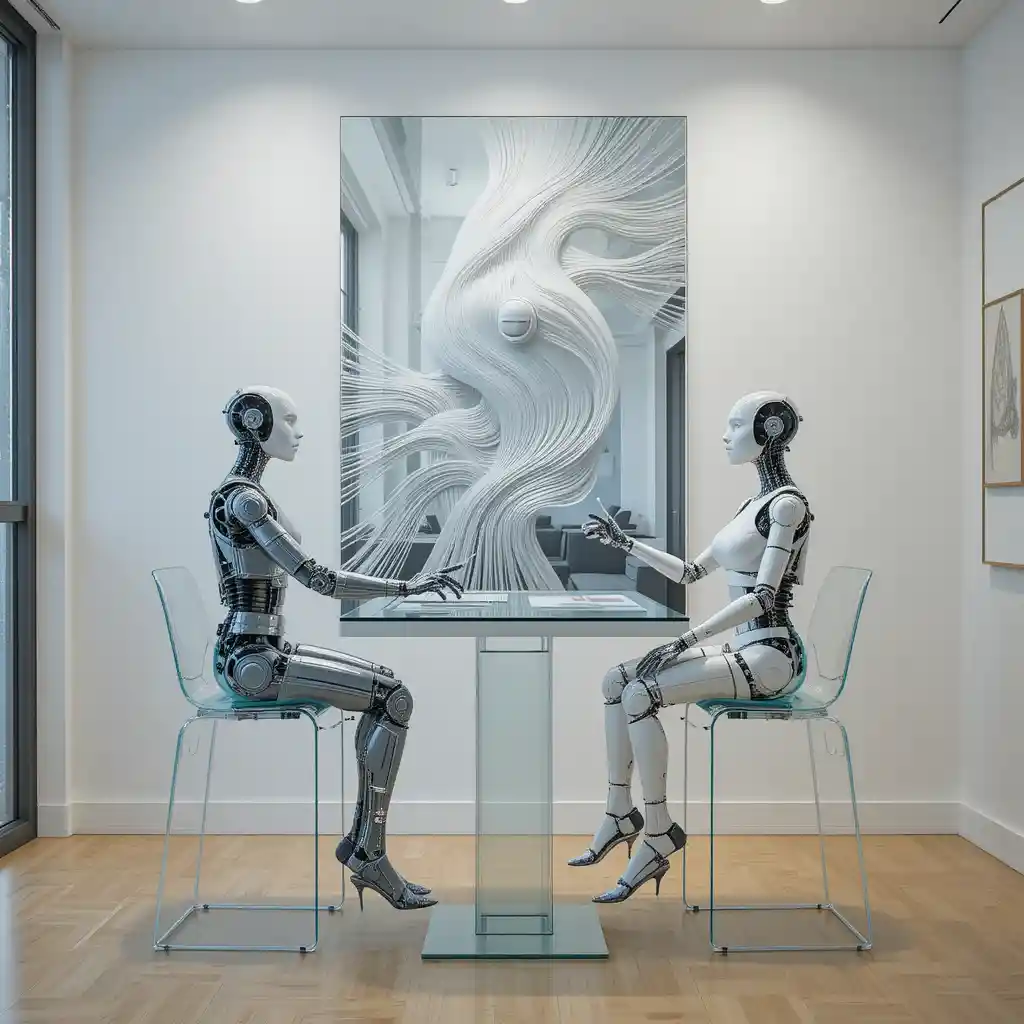 Abstract methacrylate painting in a modern glass office