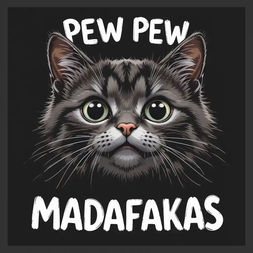 Mignon visage de chat avec citation amusante « pew pew »