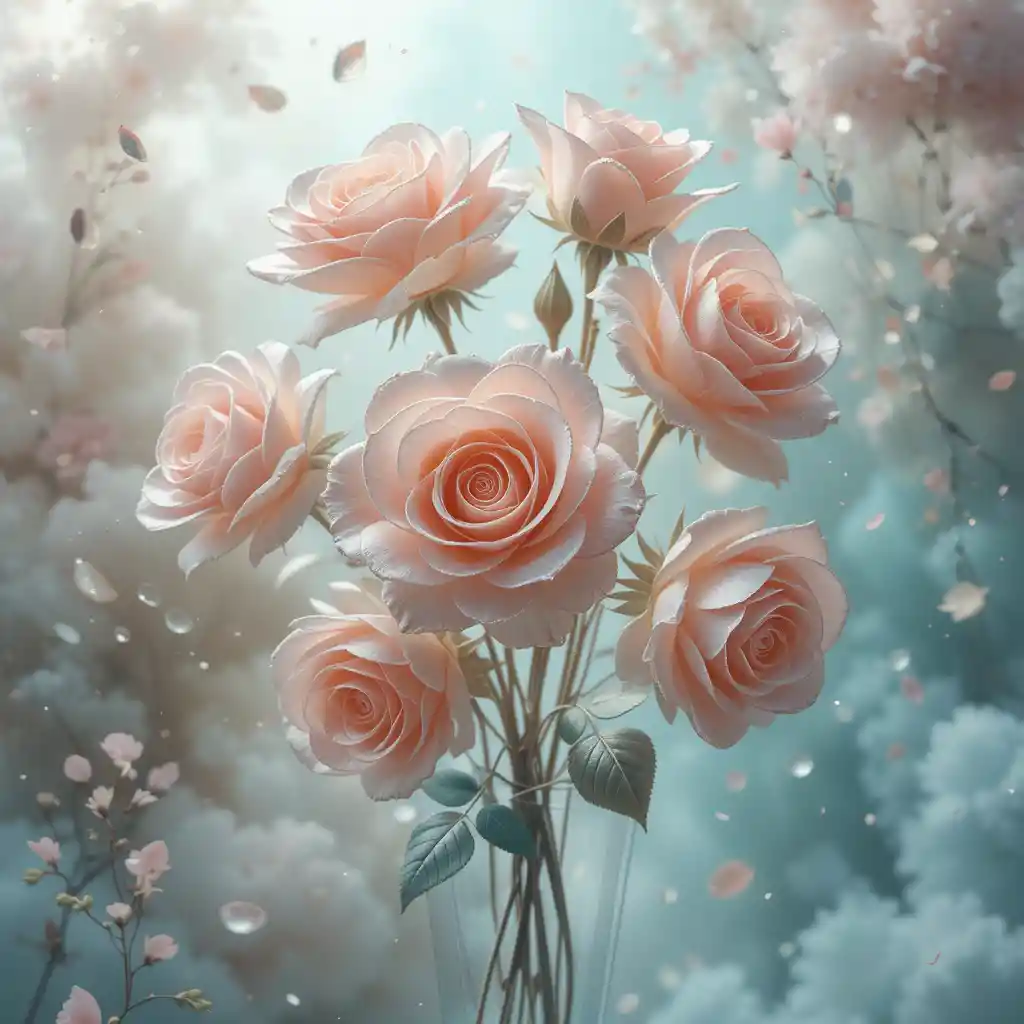 Romantic 3d wax rose bouquet in dreamy watercolor scene