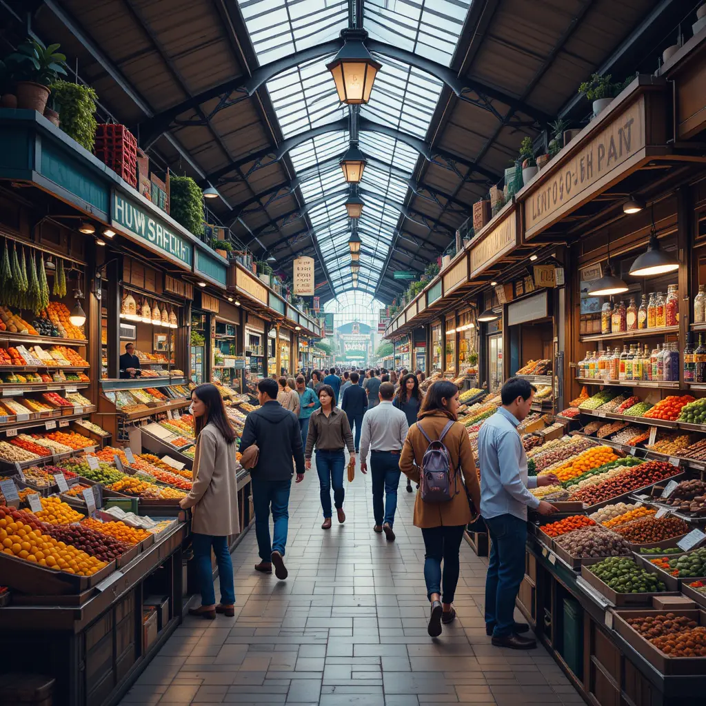 Vibrant marketplace alive with commerce and community connections