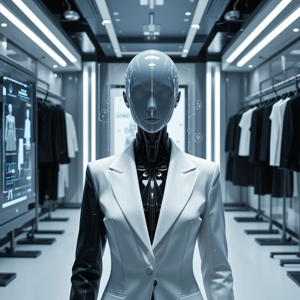 Futuristische Schaufensterpuppe im Hightech-Mode-Designstudio