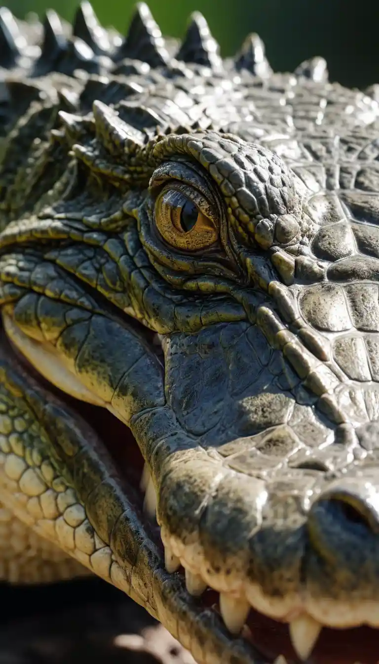 Macro close up of a crocodile in sharp vivid detail