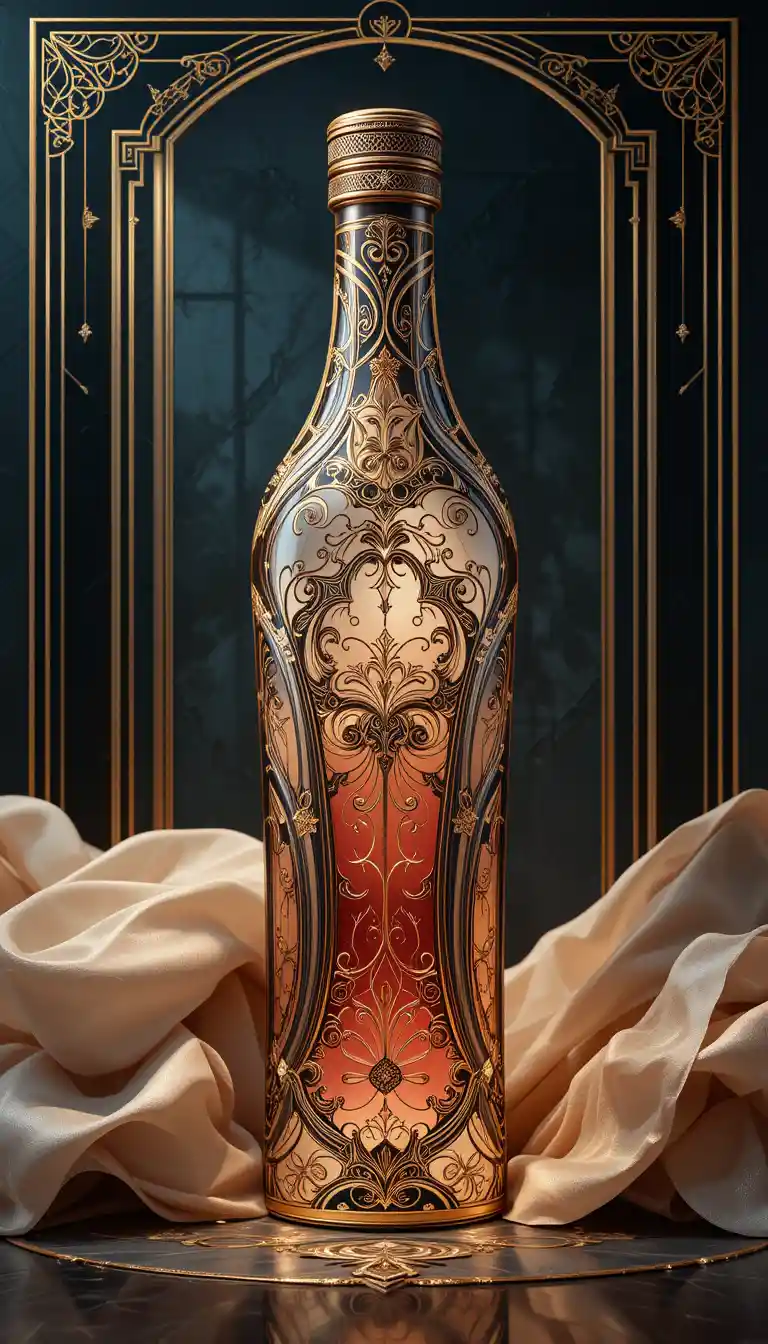 Futuristic luxury bottle in ornate digital illustration