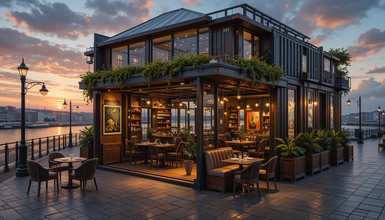 Hyperrealistisches Ölgemälde eines gemütlichen Container-Cafés