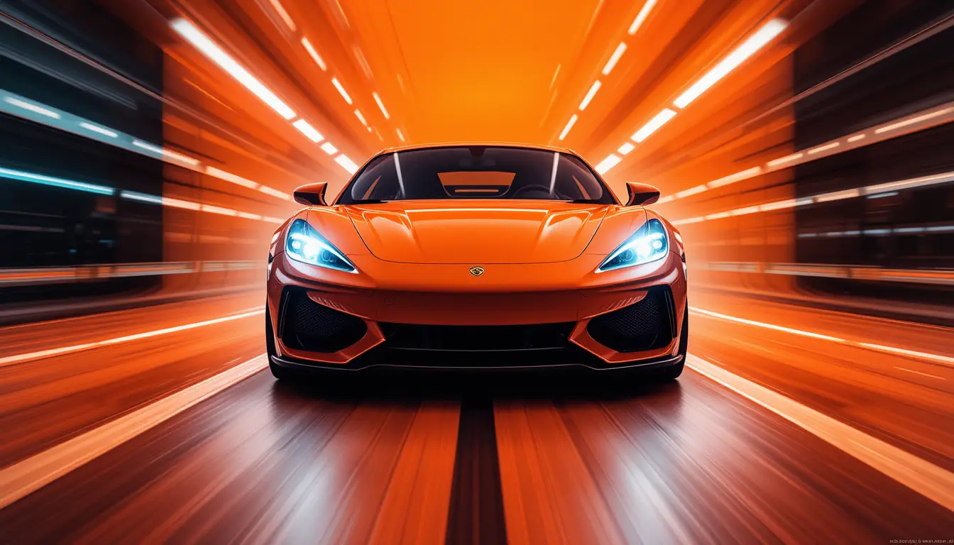 Abstract orange sports car in high speed motion