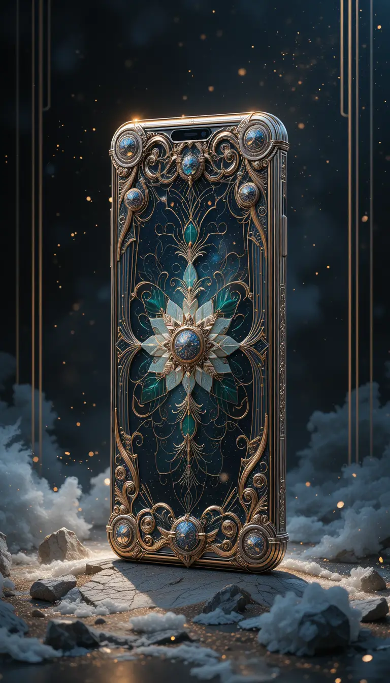Futuristic stardust smartphone in luxurious digital illustration