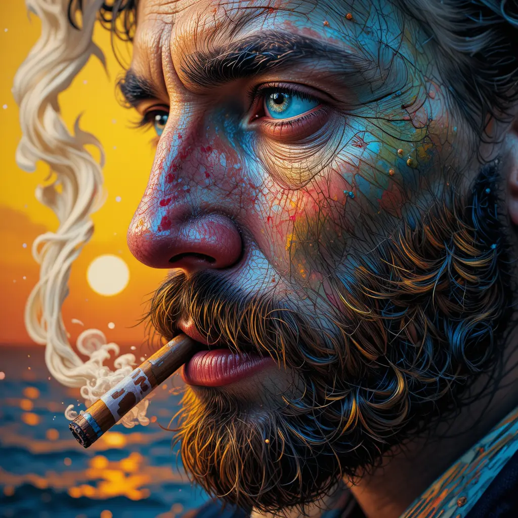 Close up portrait of a thoughtful man in expressive paint