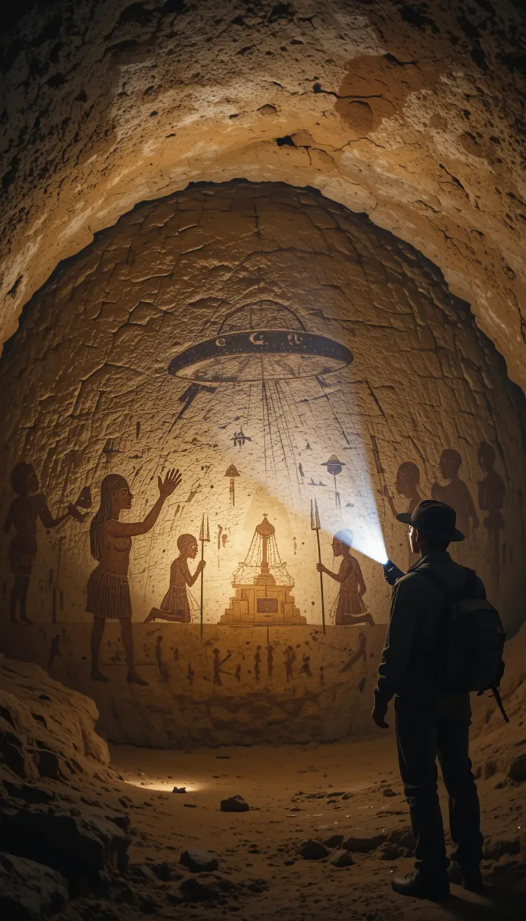 Forscher beleuchtet alte Höhlenwand mit Taschenlampen